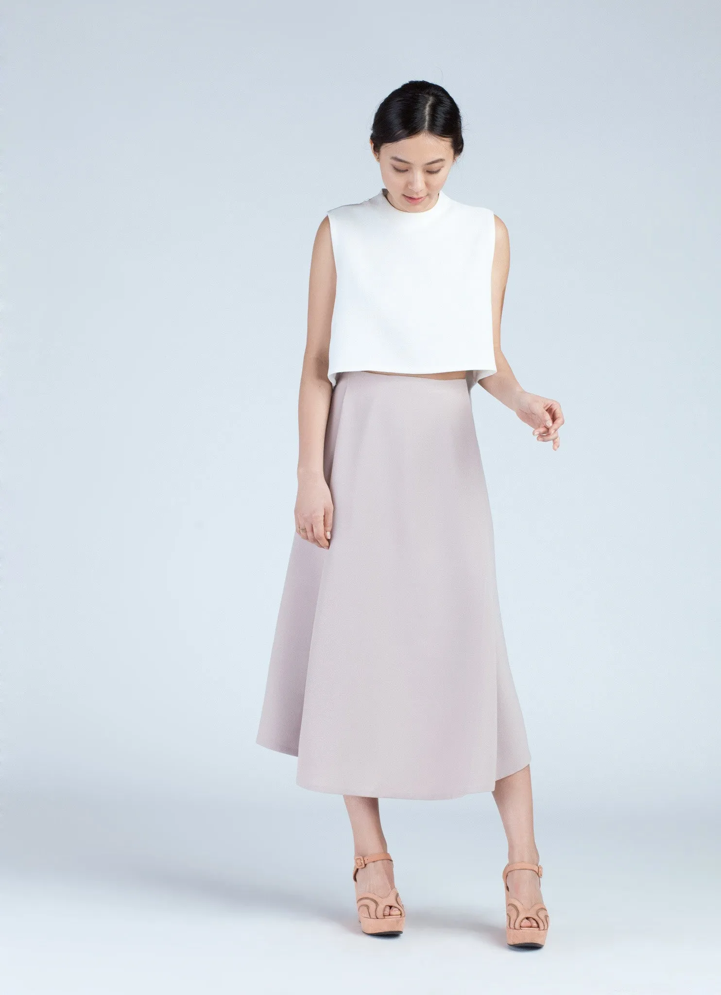 Stream Deep Pleated Midi Skirt - Cream