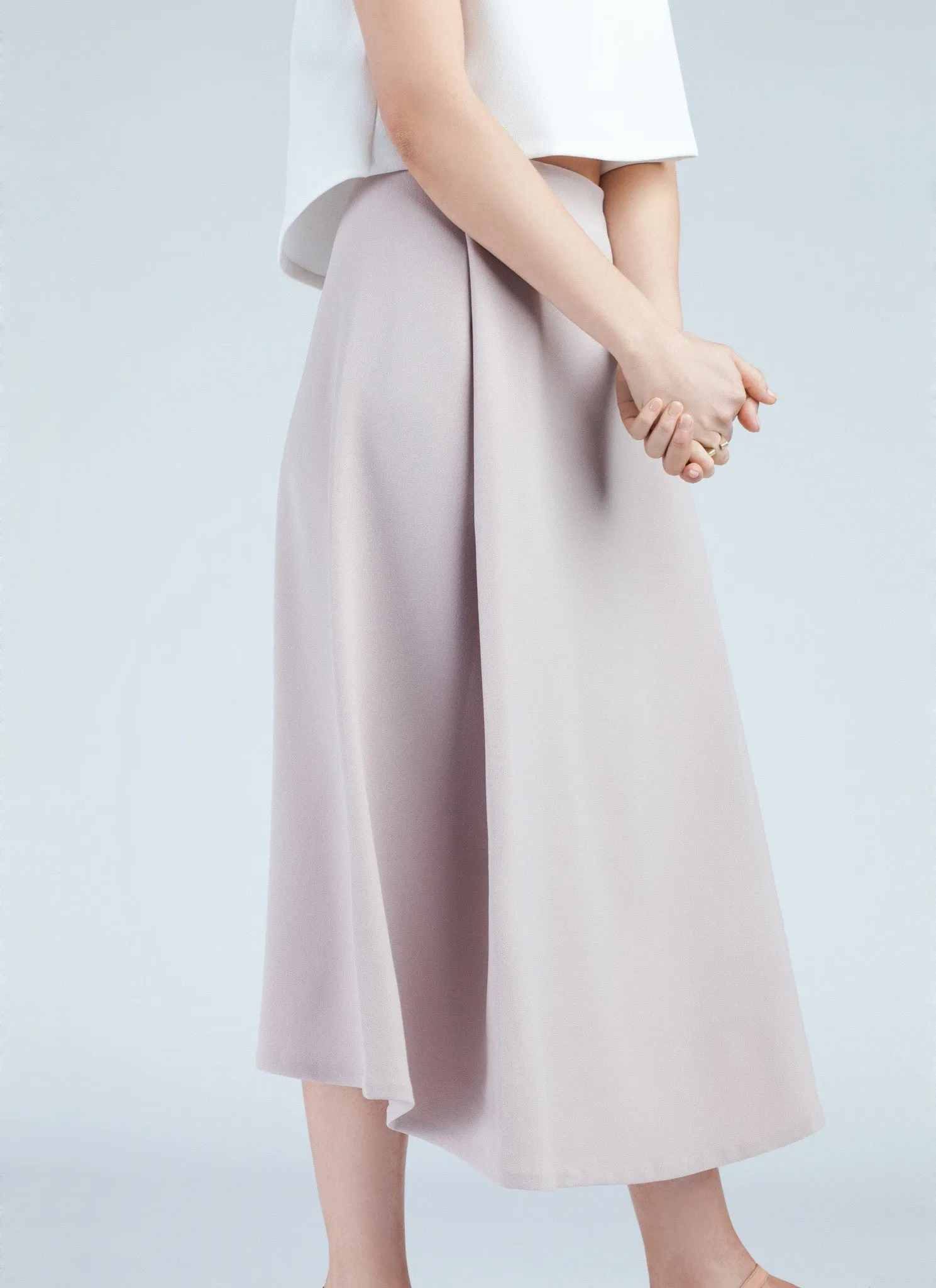 Stream Deep Pleated Midi Skirt - Cream