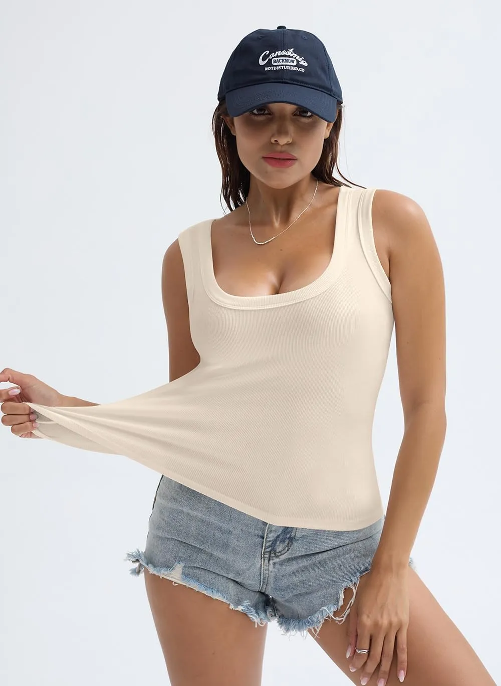 SVALIY Summer Womens Tank Tops 2024 Square Neck Fitted Sleeveless Shirts for Women Ribbed Basic Top
