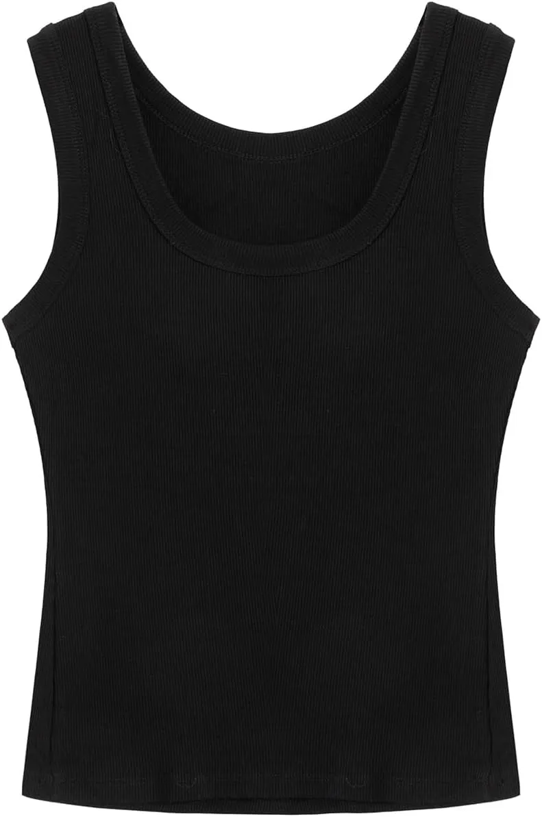 SVALIY Summer Womens Tank Tops 2024 Square Neck Fitted Sleeveless Shirts for Women Ribbed Basic Top