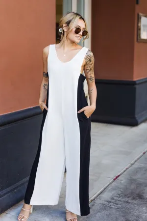 The Perdita Black and Tan Wide Leg Jumpsuit