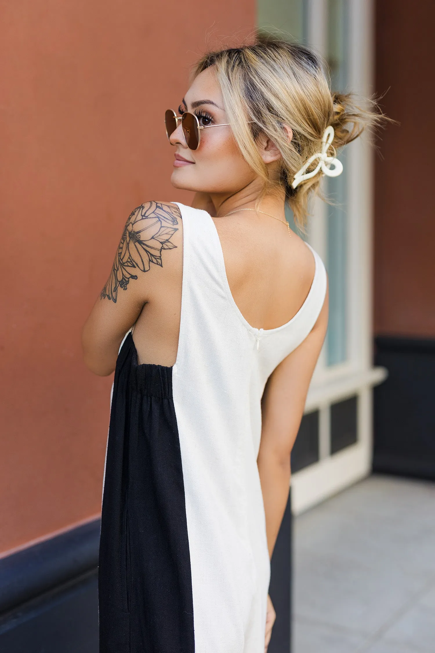 The Perdita Black and Tan Wide Leg Jumpsuit