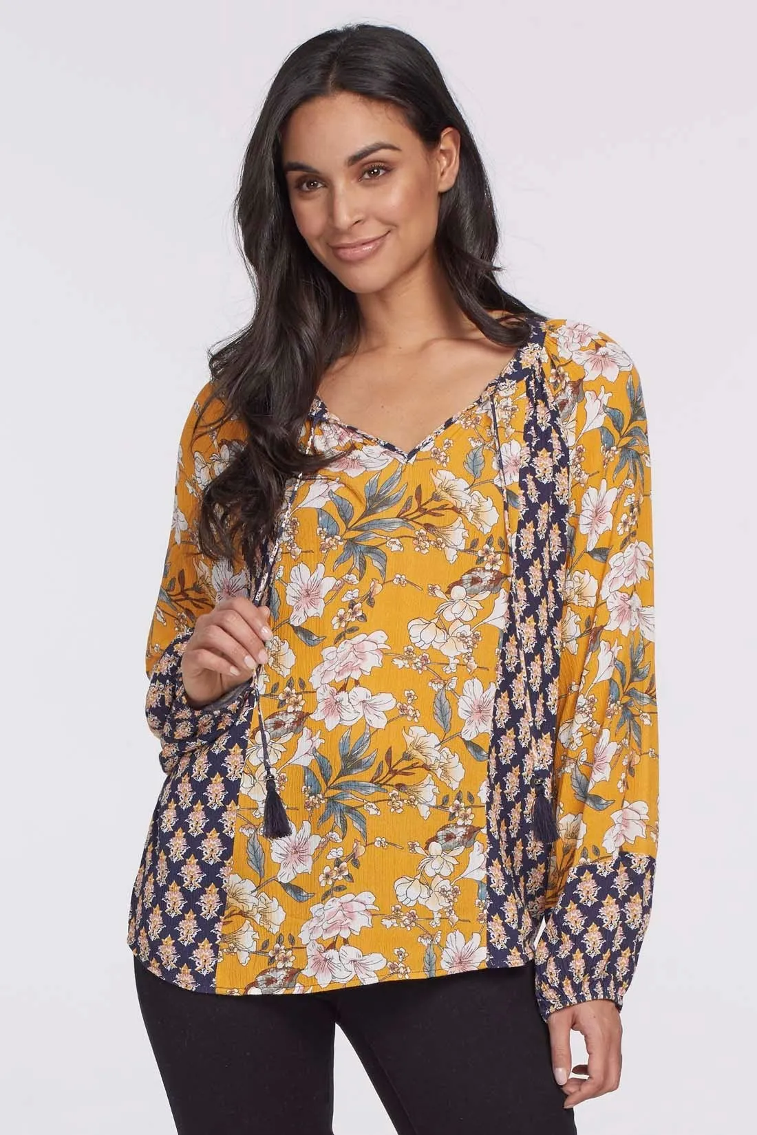 Tribal | Combo Print | Gauze Blouse With Tassels | Women's