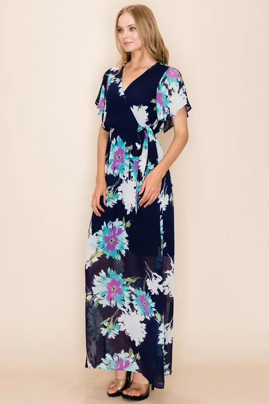 Tropical Blooms Maxi Dress - Navy