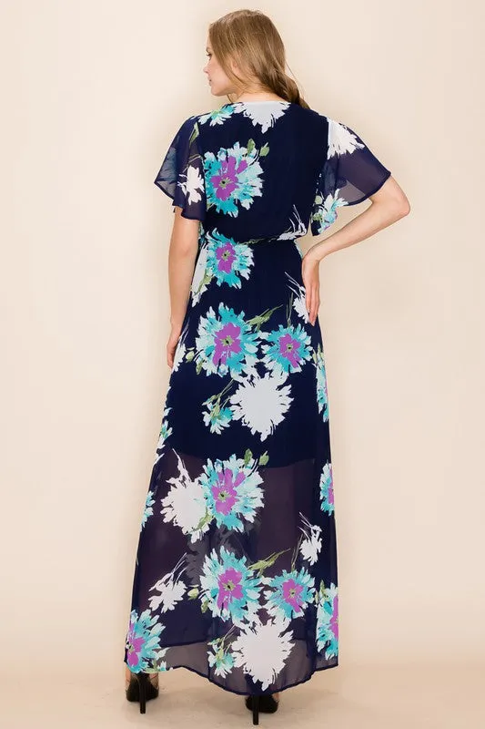 Tropical Blooms Maxi Dress - Navy