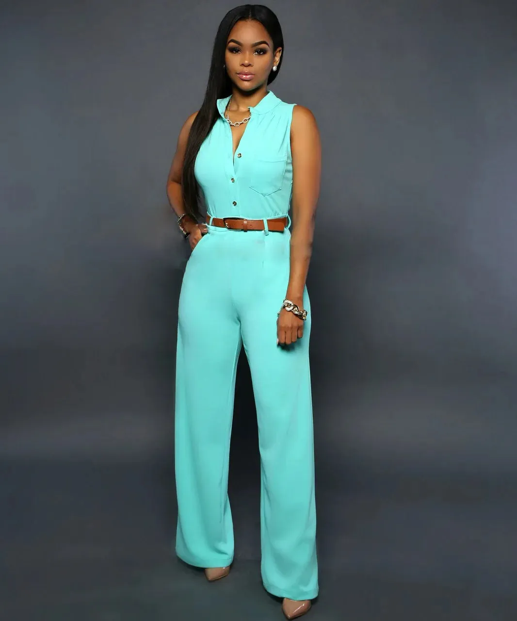 V-Neck Wide Leg Jumpsuit