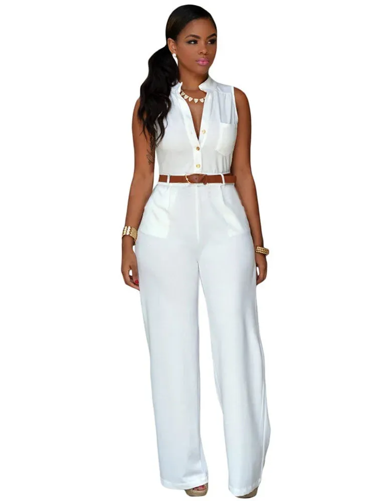 V-Neck Wide Leg Jumpsuit