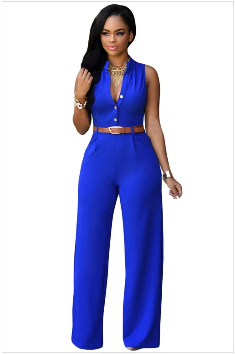 V-Neck Wide Leg Jumpsuit