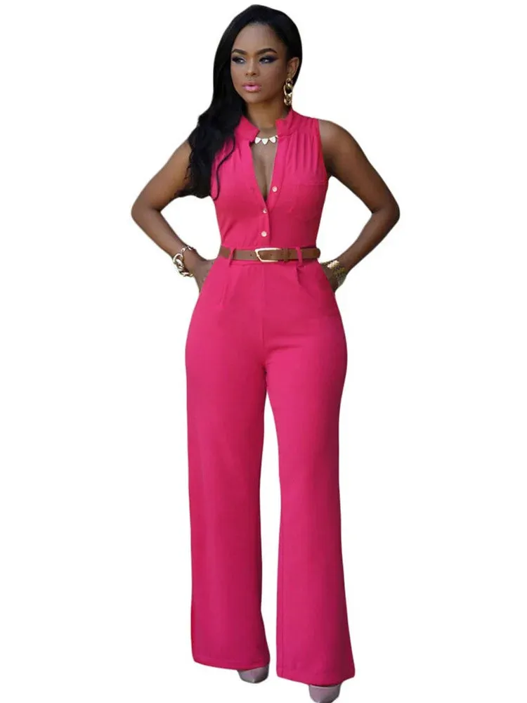 V-Neck Wide Leg Jumpsuit