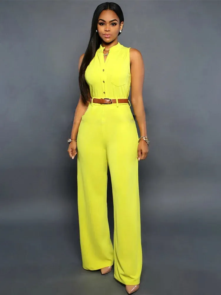 V-Neck Wide Leg Jumpsuit