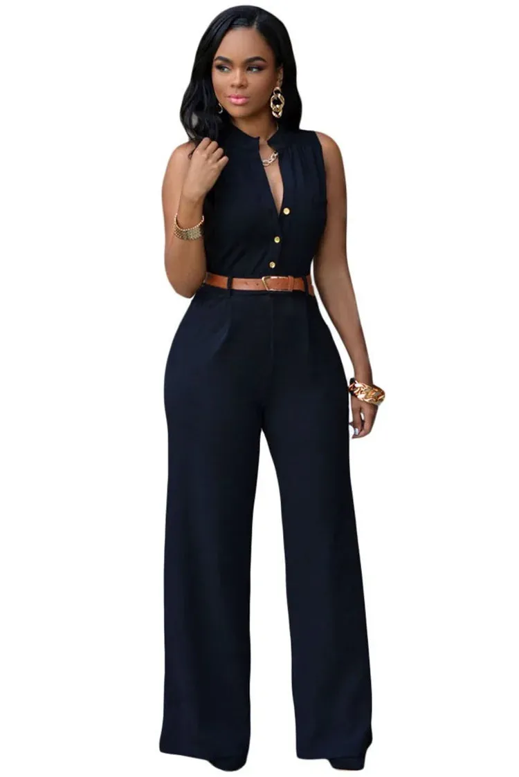 V-Neck Wide Leg Jumpsuit