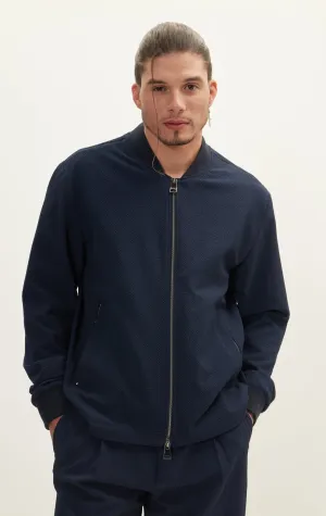 Waffle Stretch Beach Day Bomber Jacket - Navy