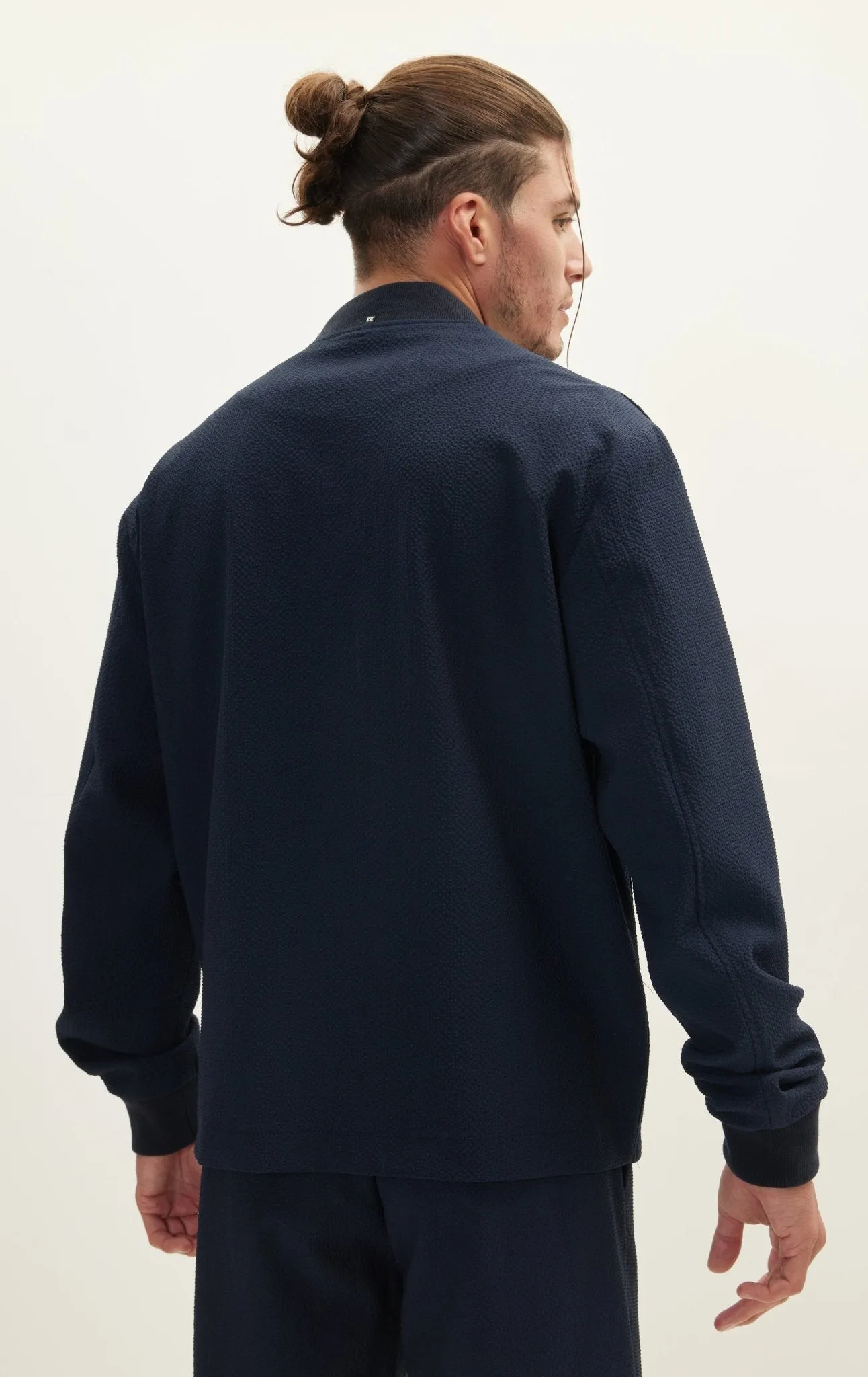 Waffle Stretch Beach Day Bomber Jacket - Navy