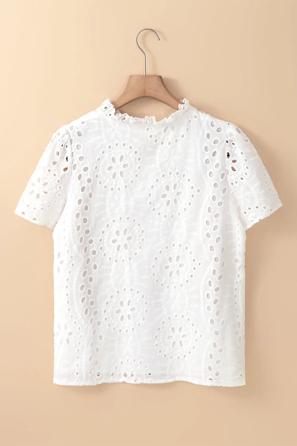 White Boho Geometric Pattern V Neck Cut-out Blouse