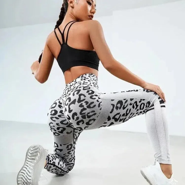 Women Leopard Seamless Yoga Pants High Waist Lifting Hip