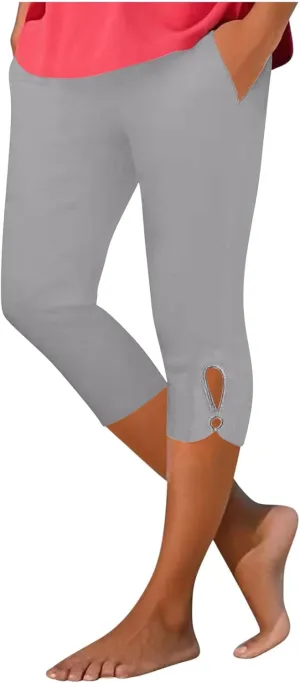 Womens Capris for Summer Dressy High Waist Yoga Pants with Pockets Stretchy Comfy Capri Leggings Tummy Control