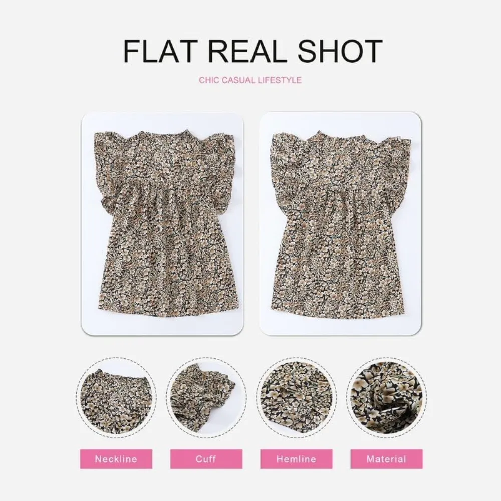Women's Elegant Casual Floral V-Neck Ruffle Blouse Top for Summer-Khaki