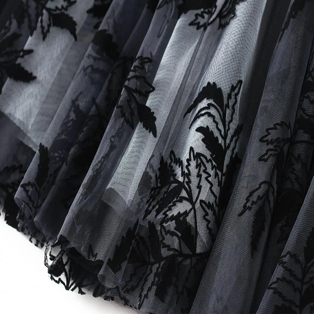 Women's Midi Length Skirt Layered Tulle A Line Skirts Embroidery/Floral Print Elastic Waist