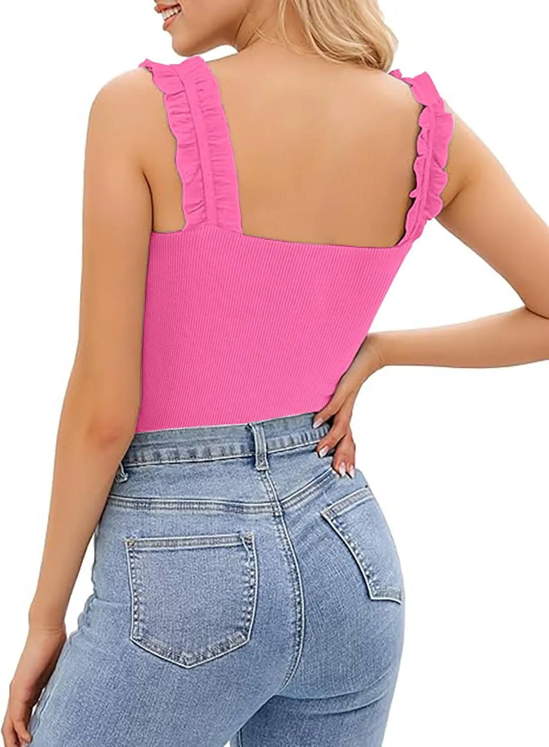Womens Tank Tops Square Neck Ribbed Knit Camisole Sleeveless Basic Tops