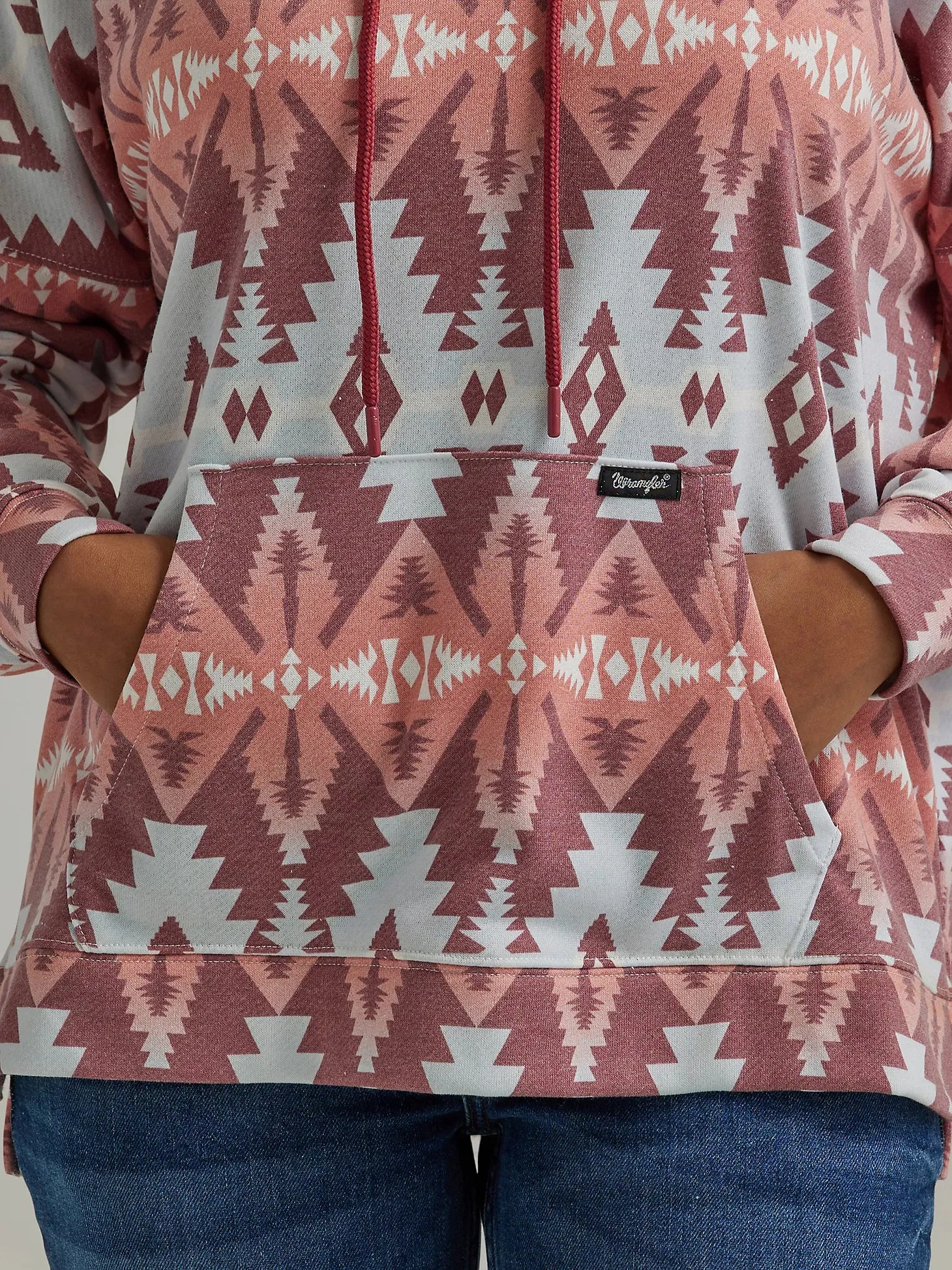 Wrangler Retro Women's Southwestern Relaxed Pullover Hoodie in Red Geo