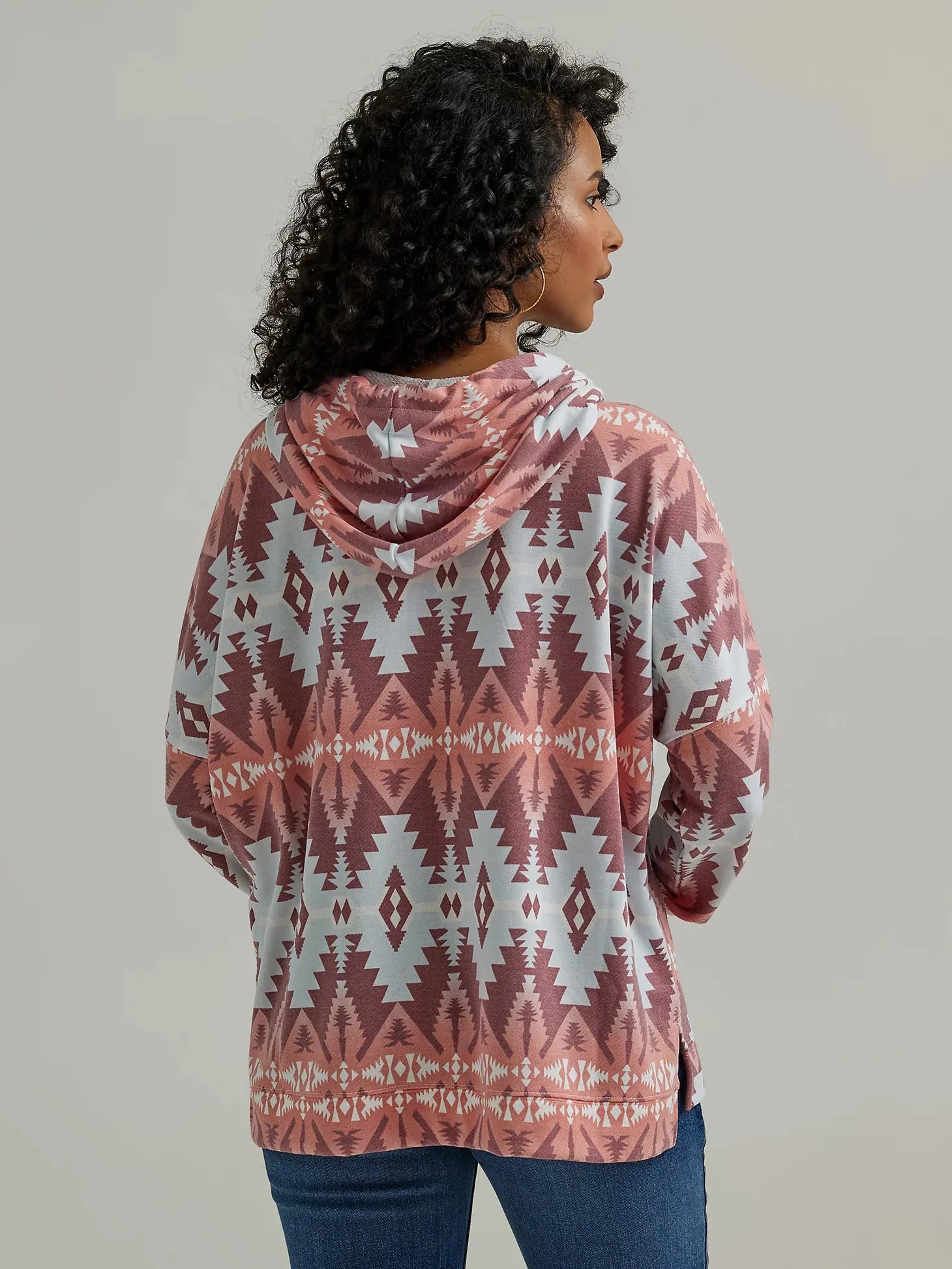 Wrangler Retro Women's Southwestern Relaxed Pullover Hoodie in Red Geo