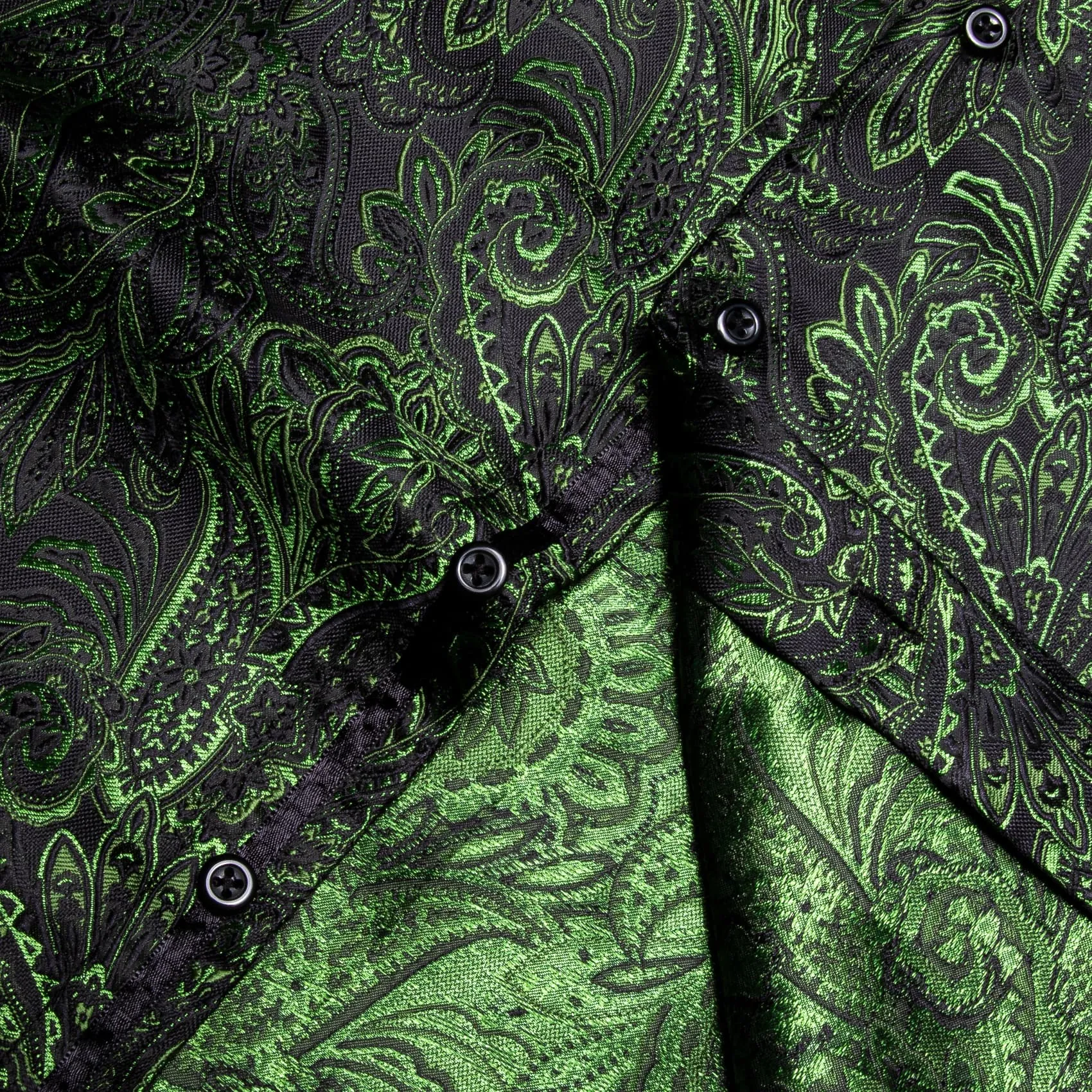 YourTies Olive Green Paisley Silk Shirt Men's Long Sleeve Dress Shirt