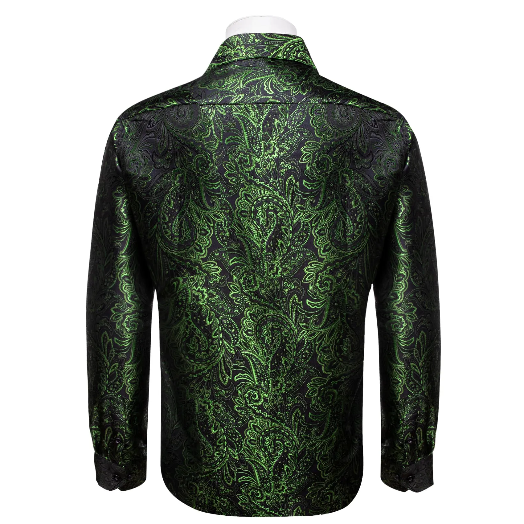 YourTies Olive Green Paisley Silk Shirt Men's Long Sleeve Dress Shirt