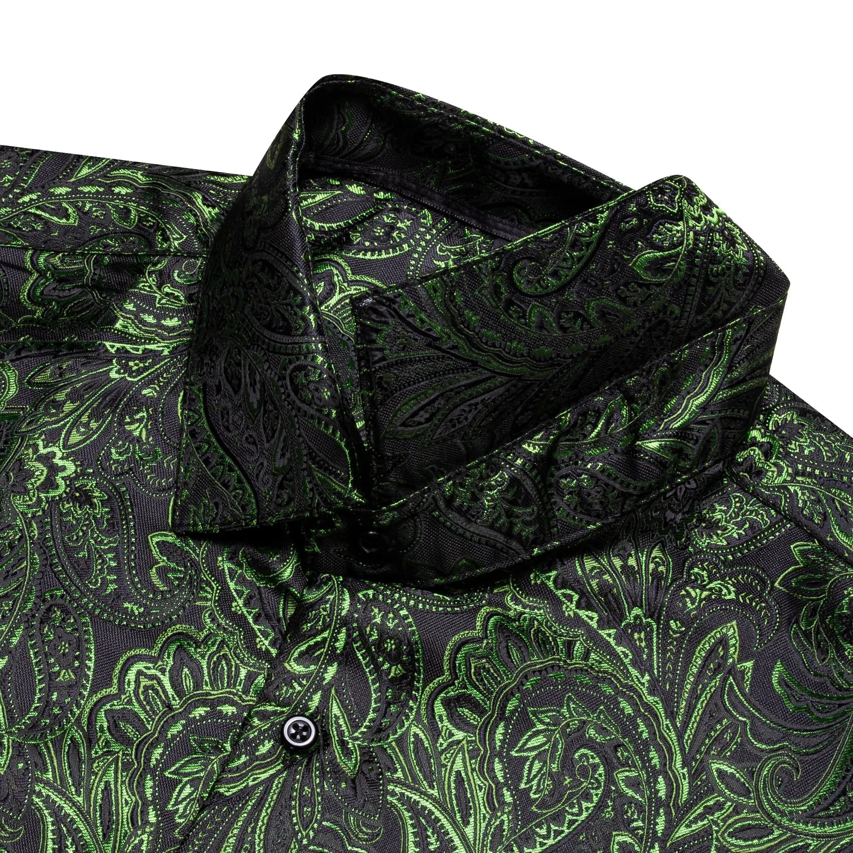 YourTies Olive Green Paisley Silk Shirt Men's Long Sleeve Dress Shirt
